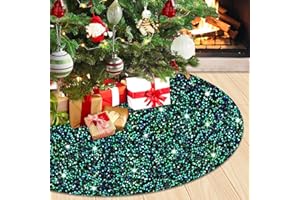 WUPIOS Green Tree Skirt Small Mini Christmas Tree Skirt 21 Inch Sequin Tree Skirt Green Black Christmas Tree Skirts Velvet Tree Rug Skirt Glitter Tree Mat Green Christmas Tree Decoration for Halloween