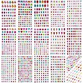 1200+pcs 6~15mm Self-Adhesive Gem Stickers, Includes Various Shapes - Heart, Star, Flower etc. (Mix Color)