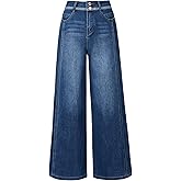 Arach&Cloz Women's Cotton Contrast Waistband Wide Leg Stretchy Denim Jeans 2026