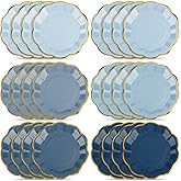 Houuqe 48 Pcs Dusty Blue Scalloped Party Plates - 7 Inch Gradient Blue Dessert Paper Plates with Gold Foil Disposable Cake Plate Decorative Dinner Serving Plate for Baby Shower Wedding Bridal Shower