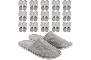Frcctre 15 Pairs Disposable Slippers, Non-Slip Closed Toe Linen Disposable Spa Slippers Portable Indoor Slipper for Hotel, Travel, Guests and Home, Individually Wrapped, Gray