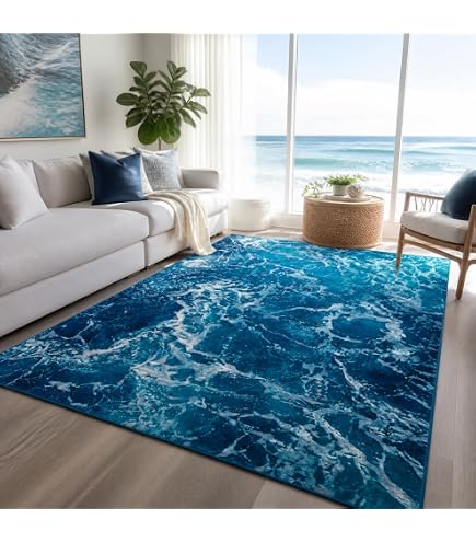 Amazon.com: Aqua Blue Rugs 3x5 Area Rug, Water Texture Washable