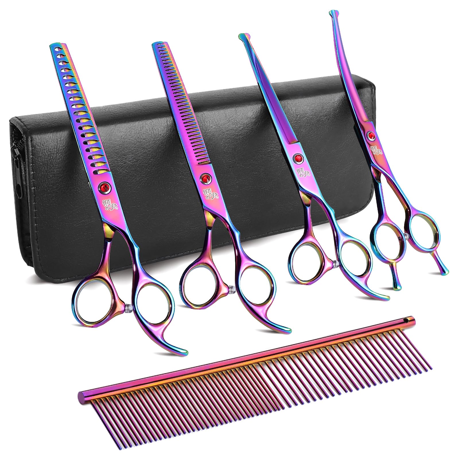 Photo 1 of **ITEM FACTORY SEALED** DRGSKL 7" Dog Grooming Scissors Kit Multicolour, Premium Japanese 440C Stainless Steel Straight Scissors, Thinning Shears, Curved Scissor, Chunker Shears with Steel Comb for Precise Styling