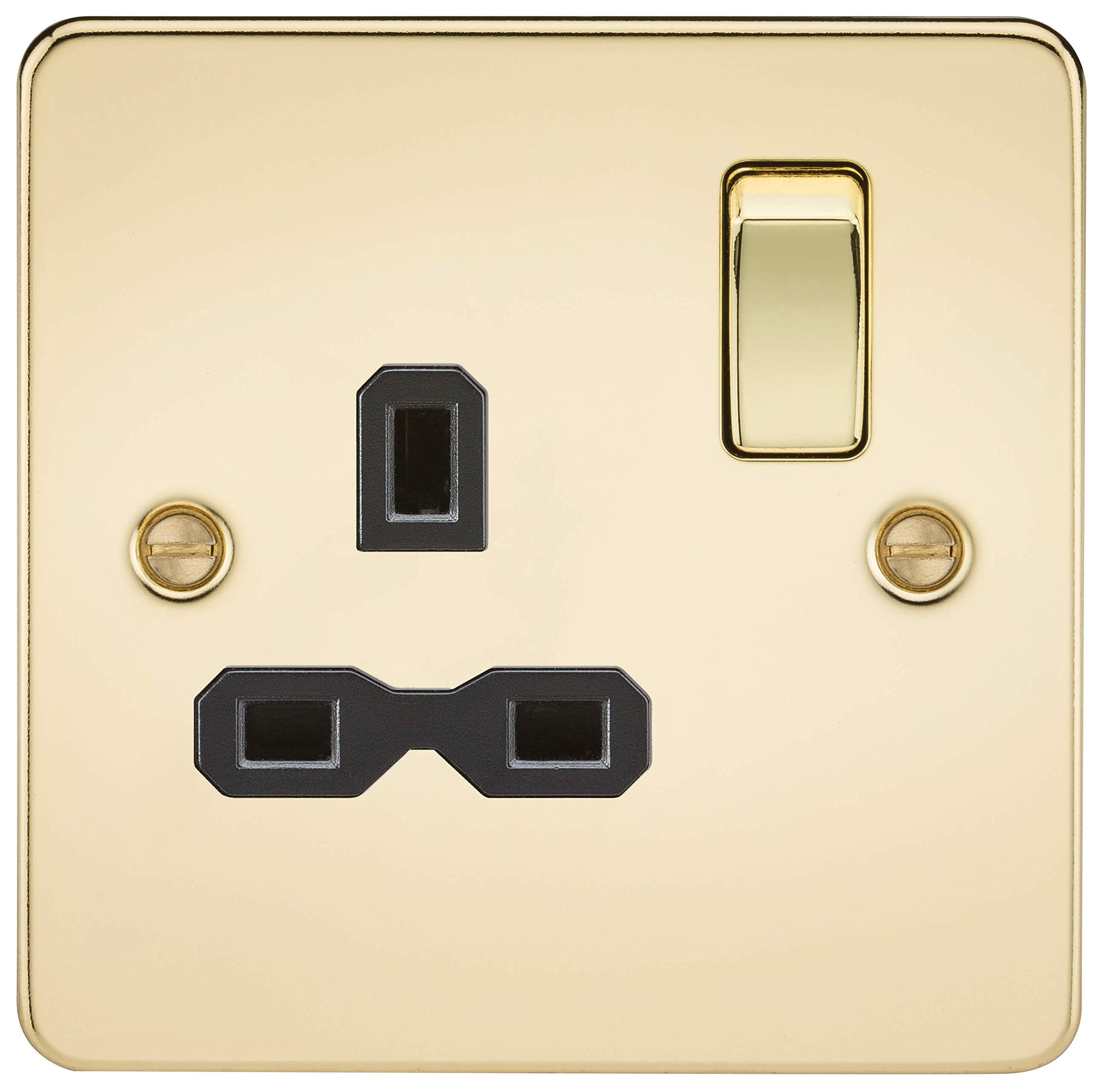 Knightsbridge FP7000PB Flat Plate Single Socket in Polished Brass with Black Insert, 8.75 cm*8.75 cm*2.5 cm — image 1