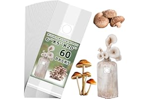 TonGass 60-Pack Autoclavable Mushroom Grow Bags Bulk with Microporous Filter Patchs - Large 6"x5"x20" Extra Thick 80 Micron (=3 Mil)| Mushroom Cultivation Spawn Supply Myco Bag Bulk Substrate Bags