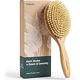 TRENFI 100% Pure Boar Bristle Hair Brush for Fine Thin Hair, Soft Natural Bristle Oval Finishing Brush for Oil Distribution and Shine, Solid Oak Wood Handle, for Women Men Color-Treated Thinning Hair