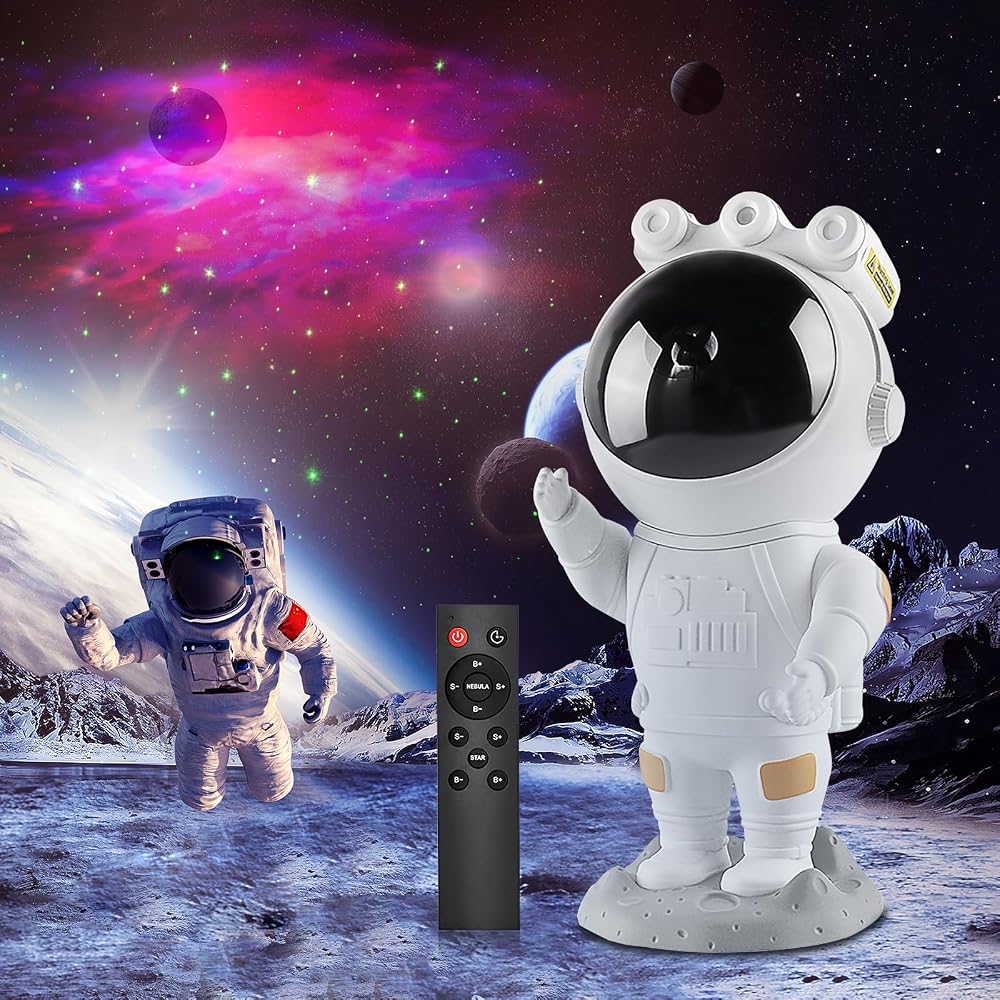 SZPACMATE Astronaut Galaxy Star Projector with Remote & Timer, White