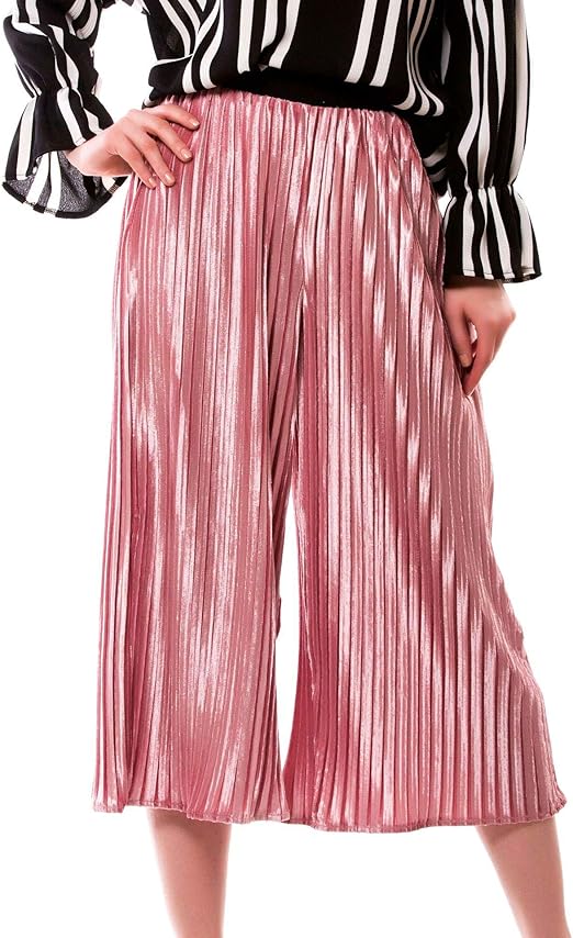 Teapolity Women's Fold Accordion Relaxed Pants Pants Culottes Flared