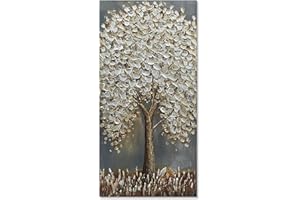 Epicler art Hand-Painted Abstract White Flower Tree Oil Painting 48x24 inches Canvas Wall Art Painting Office Home Wall Decorative Art