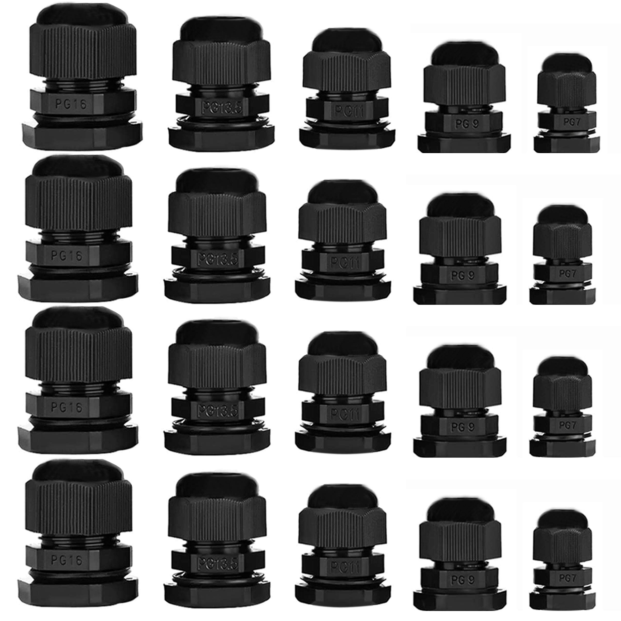 Photo 1 of 20pcs Cable Gland Waterproof Adjustable 3-13mm Cable Connectors PG7 PG9 PG11 PG13.5 PG16 Plastic Cable Gland Joints Wire Protectors