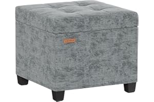 ABHENG Chenille Cover Steel Frame Ottoman with 48L Storage,45 x 45 x 45 cm Square Linen Storage Ottoman Stool Cube with Legs,