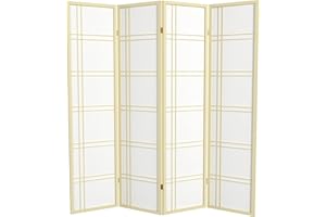 RED LANTERN Oriental Furniture 6 ft. Tall Double Cross Shoji Screen - Special Edition - Ivory - 4 Panels