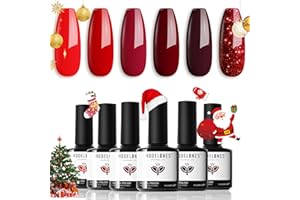 modelones Gel Nail Polish Kit -6 Colors Red Christmas Gel Polish Set Burgundy Glitter Sparkle Bloody Soak Off Gel Nail Kit Manicure DIY Nail Art Salon Home New Year Gift