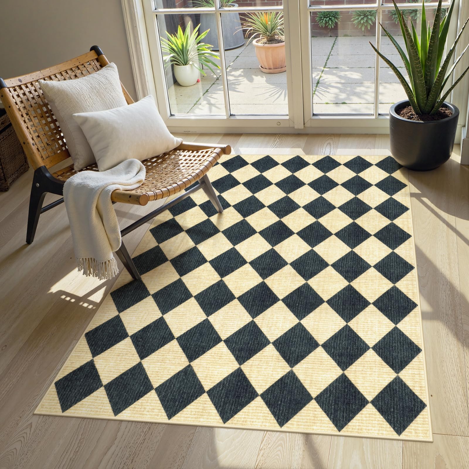 Photo 1 of LIVEBOX Checkered Area Rug - 3x5 Washable Entryway Rug Non Slip Rugs for Bedroom, Soft Kitchen Rugs Indoor Carpet for Front Door Bathroom Home Office