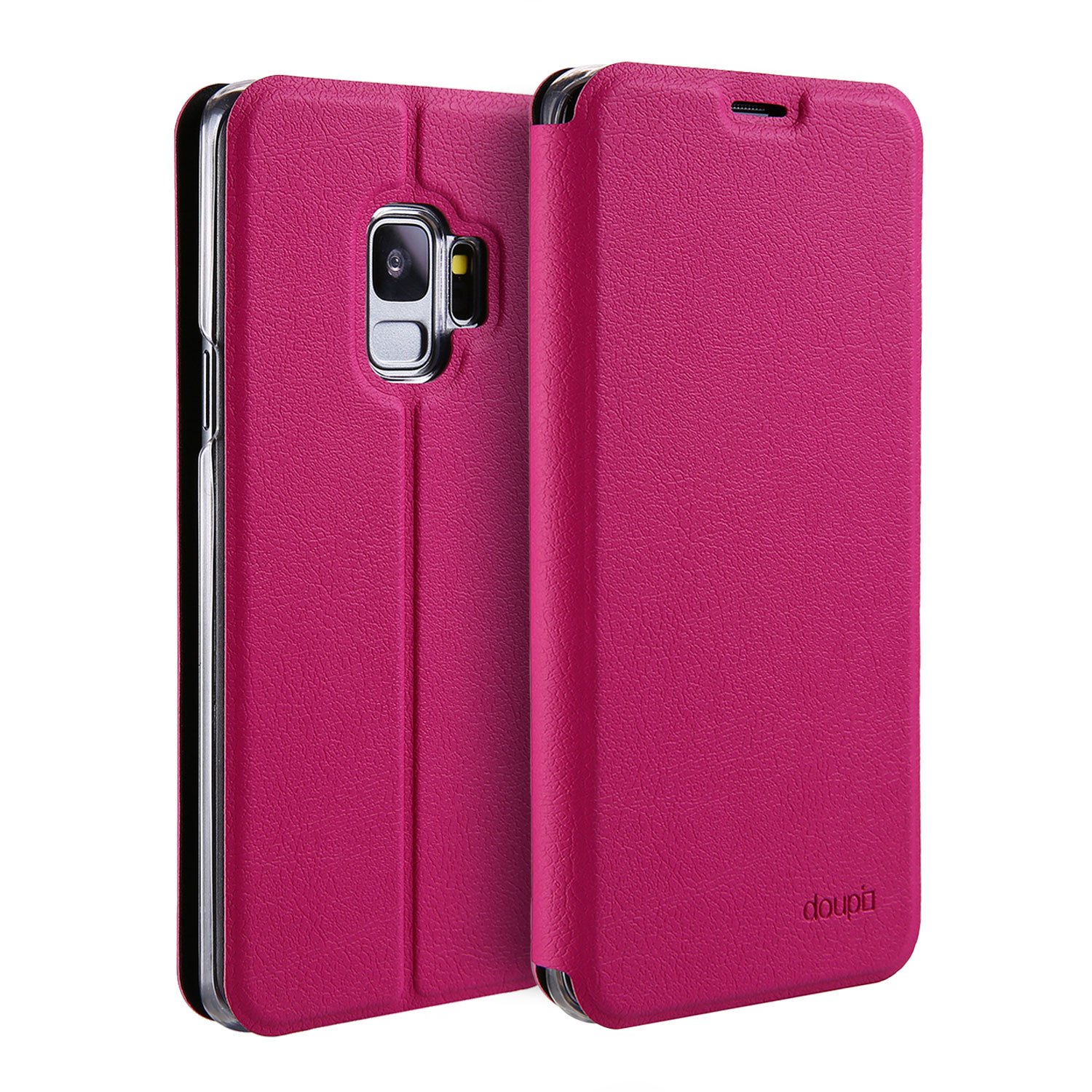 doupi Flip Cover for Samsung Galaxy S9, Magnet Protective Flip Case Book Style Screen Protector Stand, red pink โ image 1