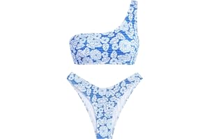 Women's One - Shoulder Floral Print Bikini Set, High - Cut Cheeky Swimsuit for Beach Vacation