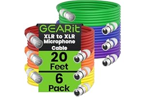 GearIT XLR to XLR Microphone Cable (20 Feet, 6 Pack) XLR Male to Female Mic Cable 3-Pin Balanced Shielded XLR Cable for Mic M