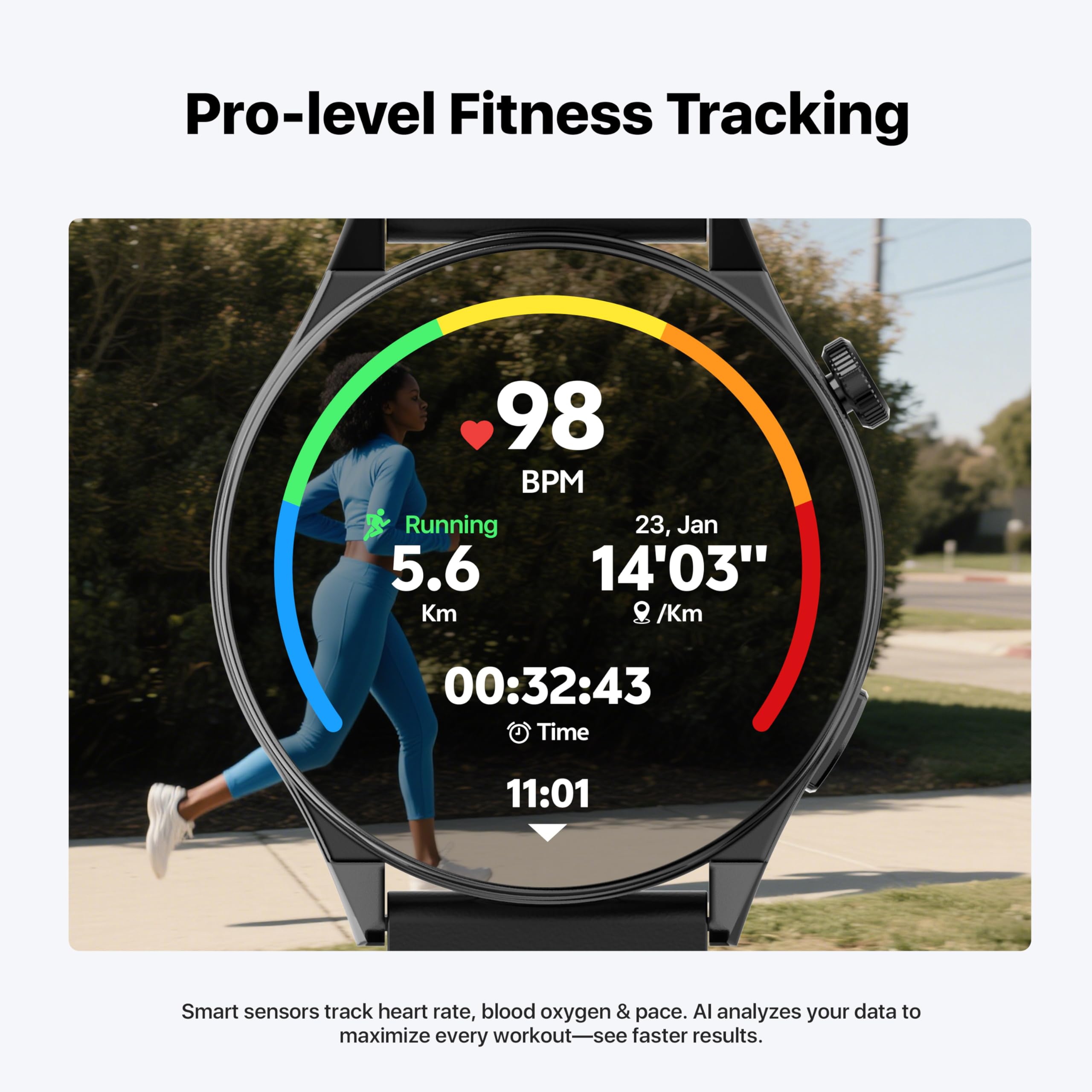 AI Translator Watch, Fitness Tracking, Heart Rate & Sleep Monitor, OLED Display, Titanium Alloy Waterproof, Multi-Sport Modes, Black