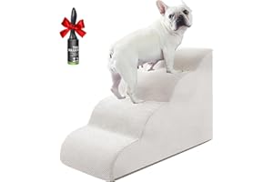 RYOIZEN Dog Stairs Ramps for Small/Medium Dogs to Beds and Couch Up to 24'', 4-Step Dog Steps with Sturdy High-Density Foam, Pet Stairs with Non-Slip Bottom for Puppy and Cat, with Hair Remover Roller, White