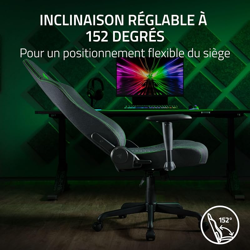 Iskur V2 X - Essential Gaming Chair avec Support Lombaire intégré (Coussins en Mousse moulée Haute densité, accoudoirs en 2D, Tissu avec Finition Douce) Noir