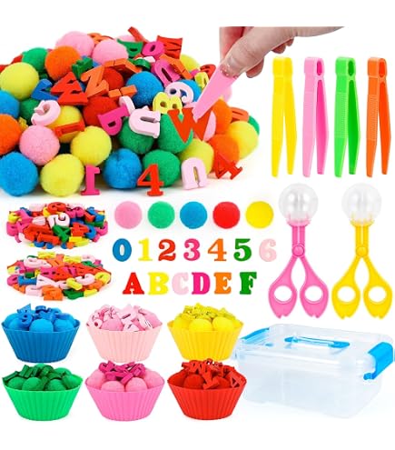 420-Piece 4th Of July Sensory Bin Kit — Red, White & Blue Stars, Pom Poms, Tweezers & Cups