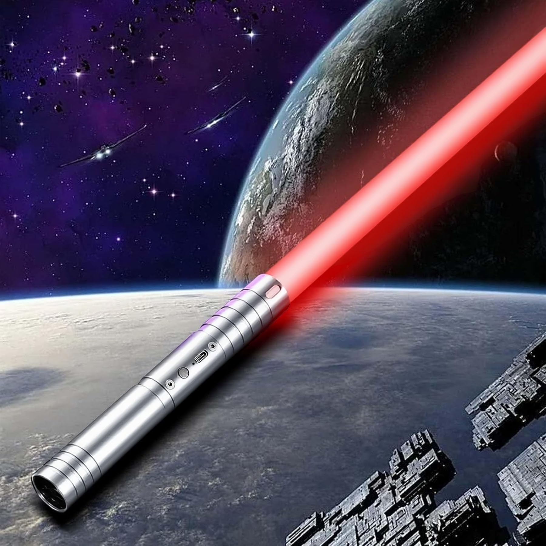 Lightsaber, Dueling Metal Hilt 15 Colors Changeable Light Saber, USB Rechargeable Lightsabers with Metal Handle, Kids and Adults Cosplay Party Gifts. Lightsaber (60cm x 1 PC Silver)