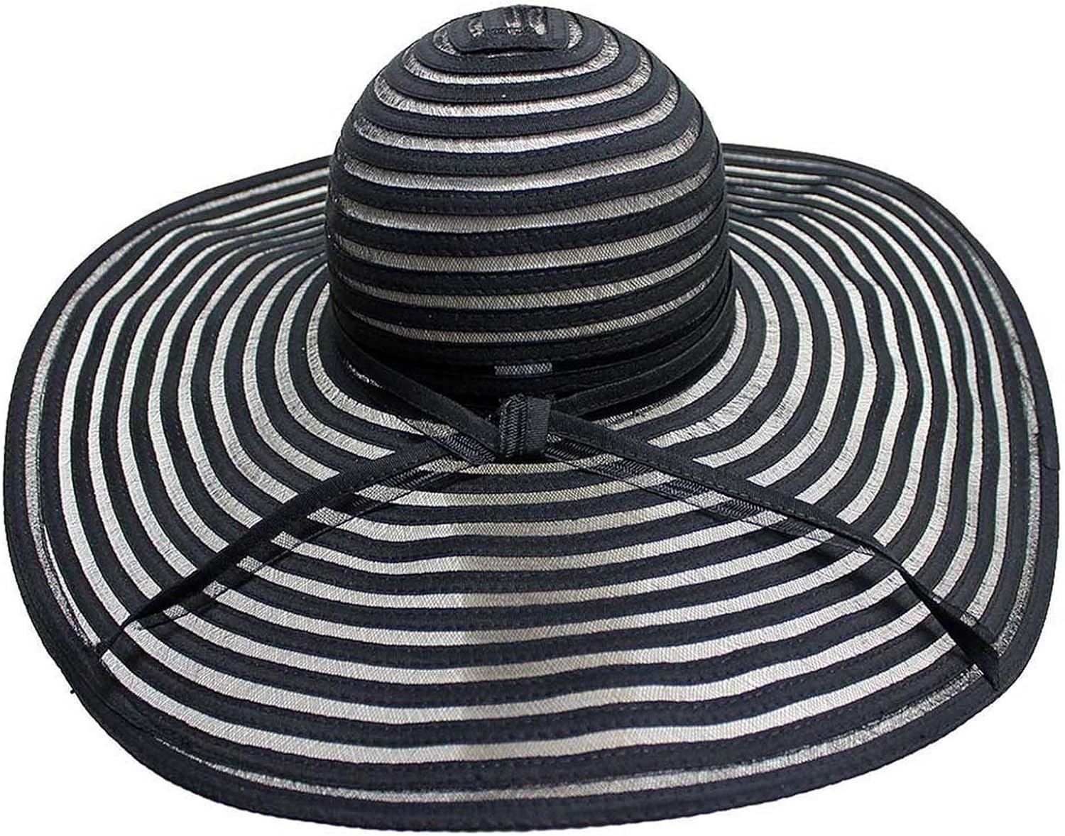 black and white striped floppy hat