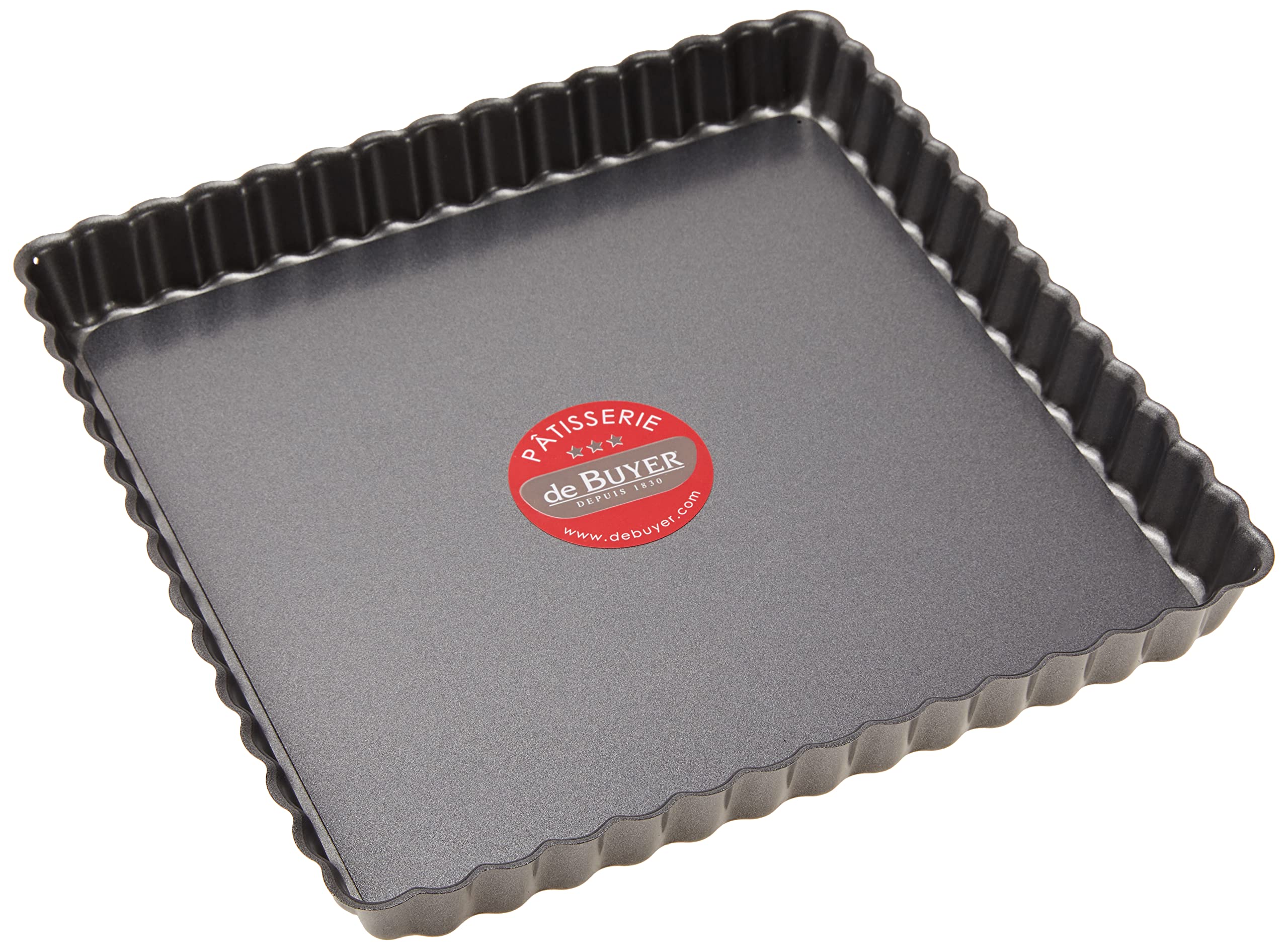 De Buyer Square Fluted Tart Mould with Loose Base, Steel, Grey, 23.6 x 23.01 x 3.61 cm