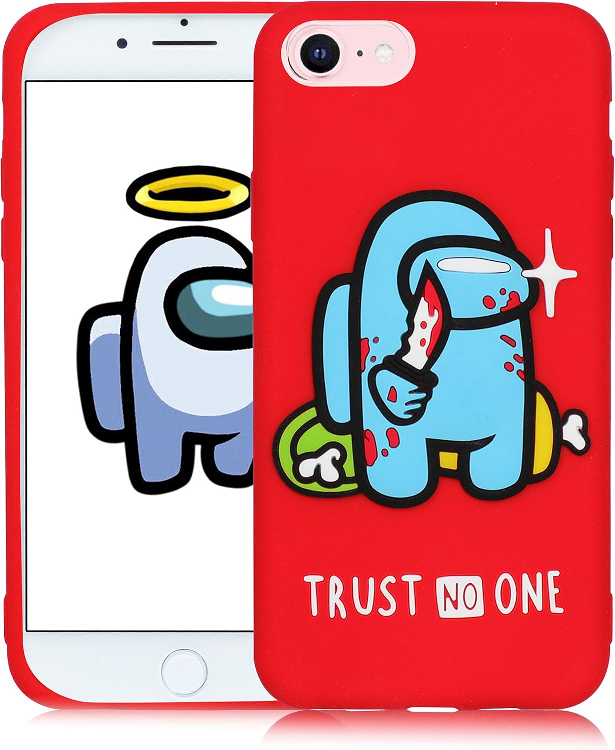 Oqplog Case for iPhone 7/8/6S/6/SE 2020 Cartoon Cute 3D Kawaii Fun Red Star Kids Design Silicone Cover,Cool Funny Fashion Cases for iPhone 7/8/6S/6/SE 2020 4.7