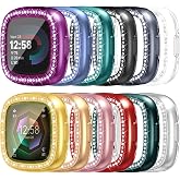[12Pack] RICHONE Compatible with Fitbit Versa 4/Sense 2 Case with Screen Protector, Sparkly Rhinestones Soft TPU Full Protective Case Bling Crystal Diamond Watch Cover Frame Bumper, for Women Men