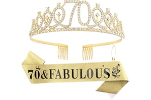 Casoty Gold 70th Birthday Decorations, 70th Birthday Sash and Tiara for Women, 70 & Fabulous Sash and Tiara, Happy 70 Birthday Party Favor Supplies for Women, 70th Gifts for Her