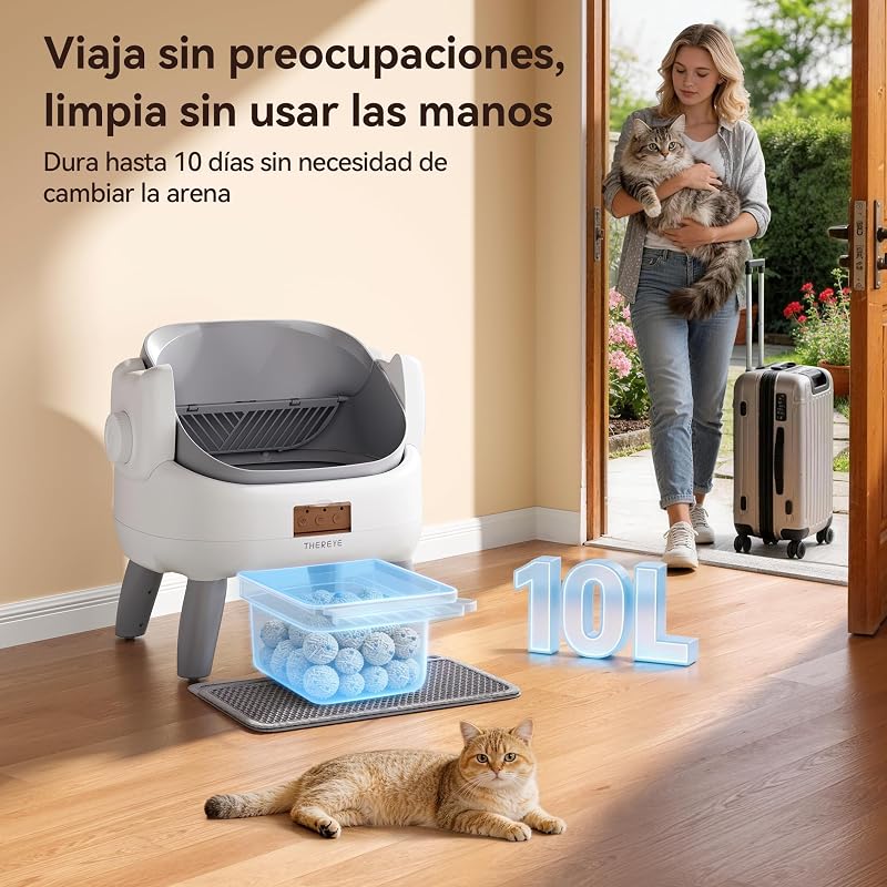 Caixa de areia auto-limpante para gatos de design aberto, degrau de entrada