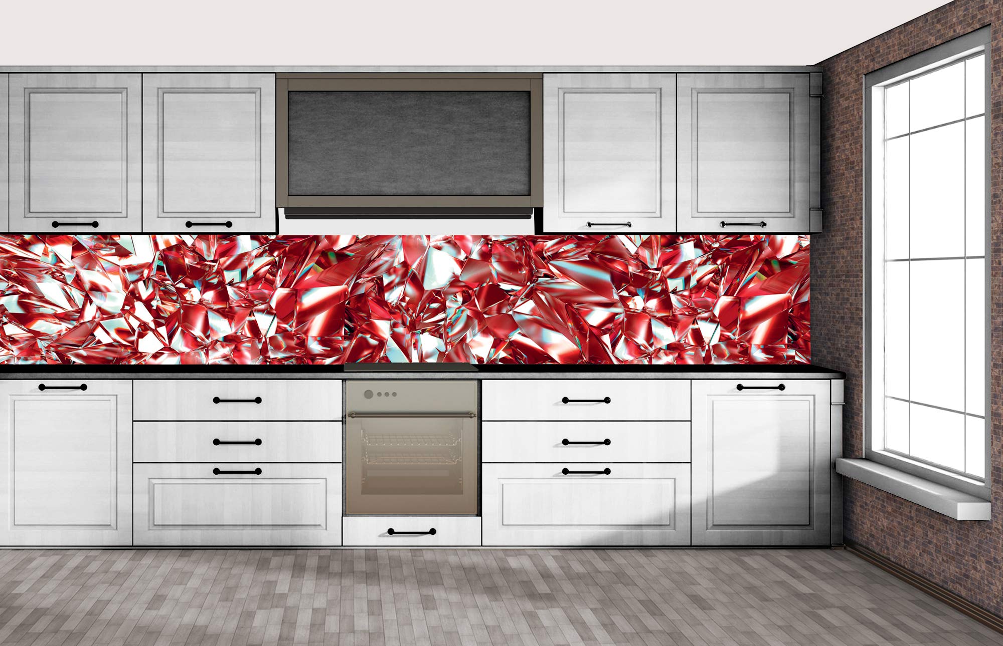 DIMEX LINE Peel and Stick Kitchen Backsplash Sticker RED Crystal | Waterproof Decorative Wall Foil for Kitchen | Made in EU - 350.01 × 60.00 cm