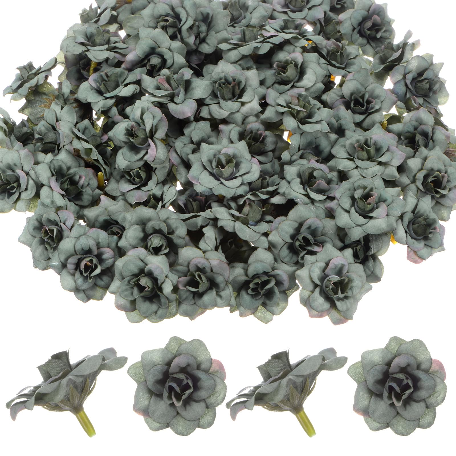 M METERXITY 100-Pack Artificial Roses Heads, Silk Faux Rose Head for Wedding/Bouquet/DIY Crafts/Party Decoration, Fake Bloom Flower Heads Buds [Dark Green]