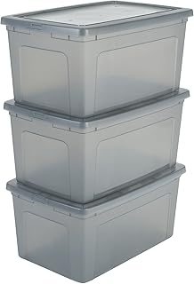 IRIS, 3er-Set Aufbewahrungsboxen / Kisten mit Deckel / Stapelboxen 'Modular Clear Box', MCB-50, Kunststoff, transparentes Grau, 50 L, 59,5 x 39,5 x 29 cm