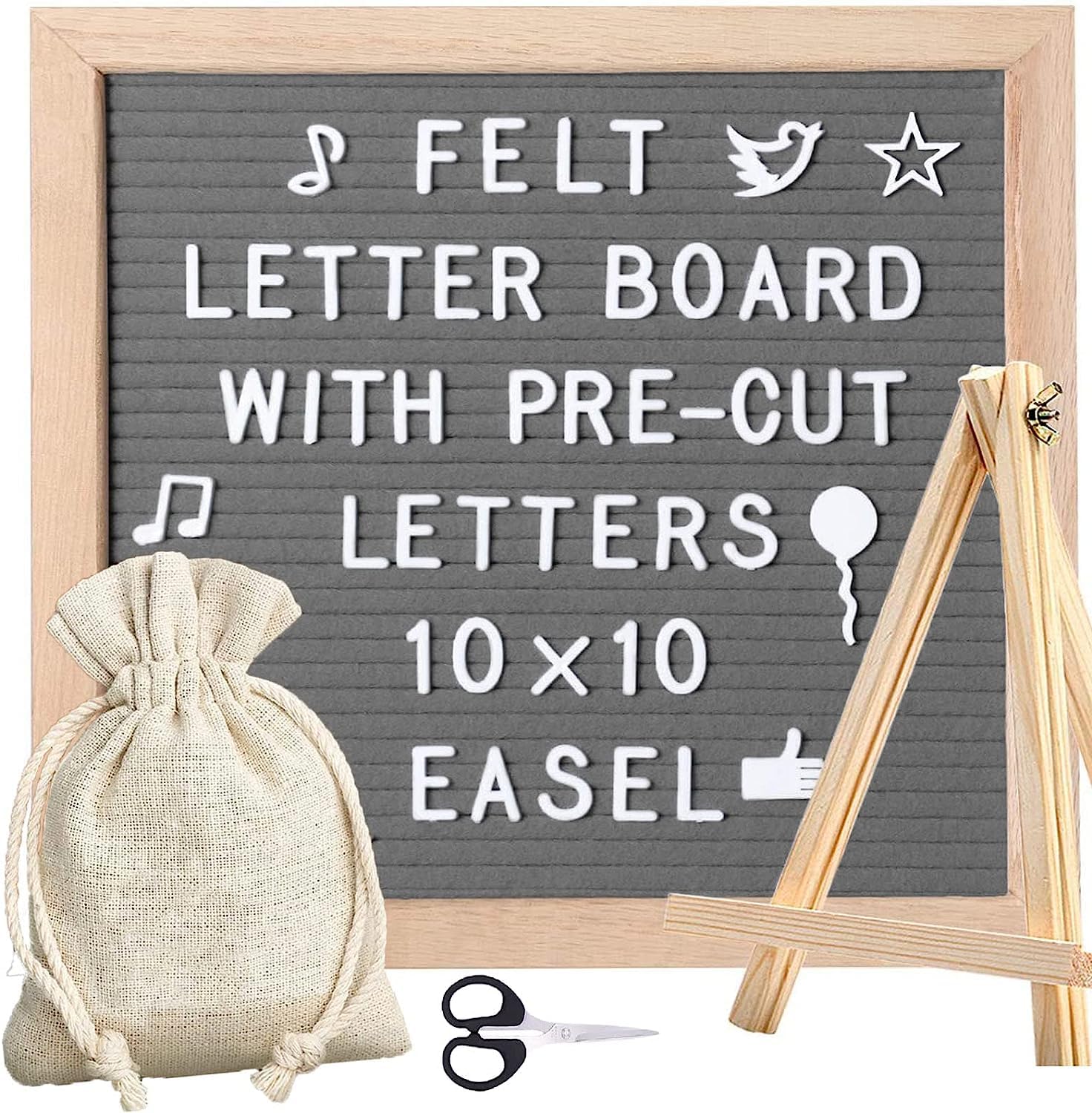 Felt Letter Board, 10x10in Changeable Letter Board with 340 Letters, Wood Frame Message Sign Board for Baby Announcements, Milestones, Office Decor, Password Sign, Farmhouse Gifts (Gray)