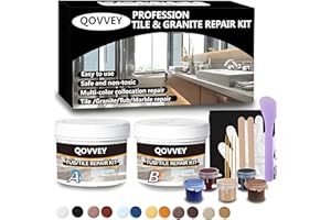 QOVVEY Tile & Fiberglass Quartz Countertop Repair Kit (Color Match), Granite & Tub Repair Kit, 4 oz Porcelain Sink Mable Chip Repair Kit for Cracks Chips Dents Holes Almond Biscuit Bone (Multicolored)