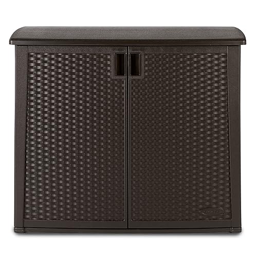 Suncast 97 Gallon Resin Extra Large Deck Storage Cabinet, Brown in
