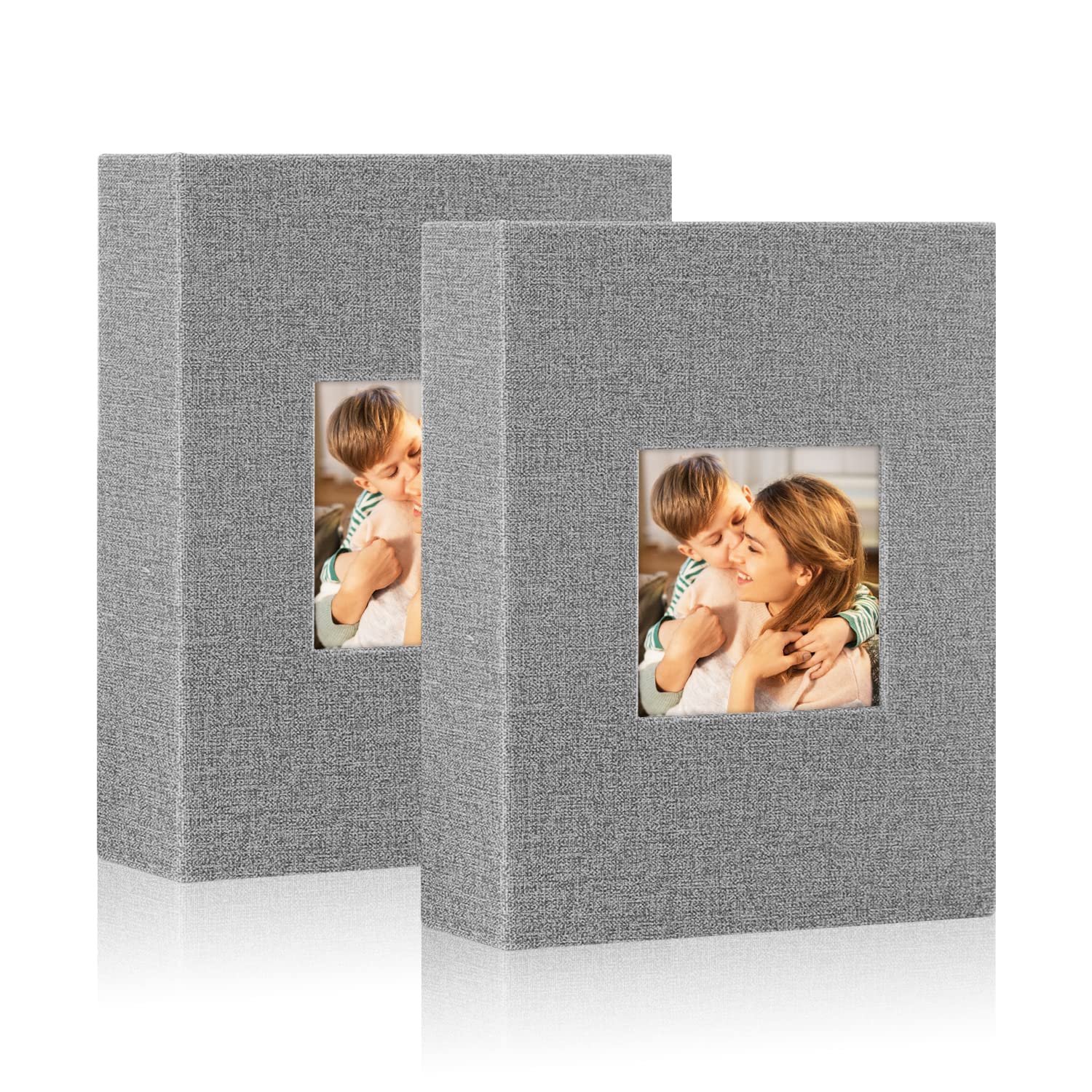 Lanpn Photo Albums 7x5 Pockets, Linen Slip in Top Loading Photo Album Holds 50 Portrait 13x18cm Pictures (Grey, 2 Packs)