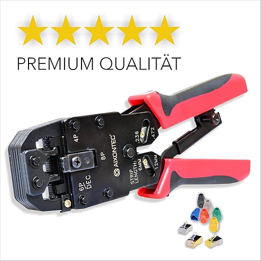 AIXONTEC® Crimpzange - Premium Qualität - Universelles Crimpwerkzeug für Modularstecker - Handkrimpzange geeignet für RJ45, R
