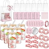 Zeyune 6 Sets Baby Shower Prizes for Wedding Bridal Shower Gifts Party Favors Including Glass Notebooks Ballpoint Pen Mirror Hairpins Hair Bands Gift Bag Thank You Cards(Pink,Classic)