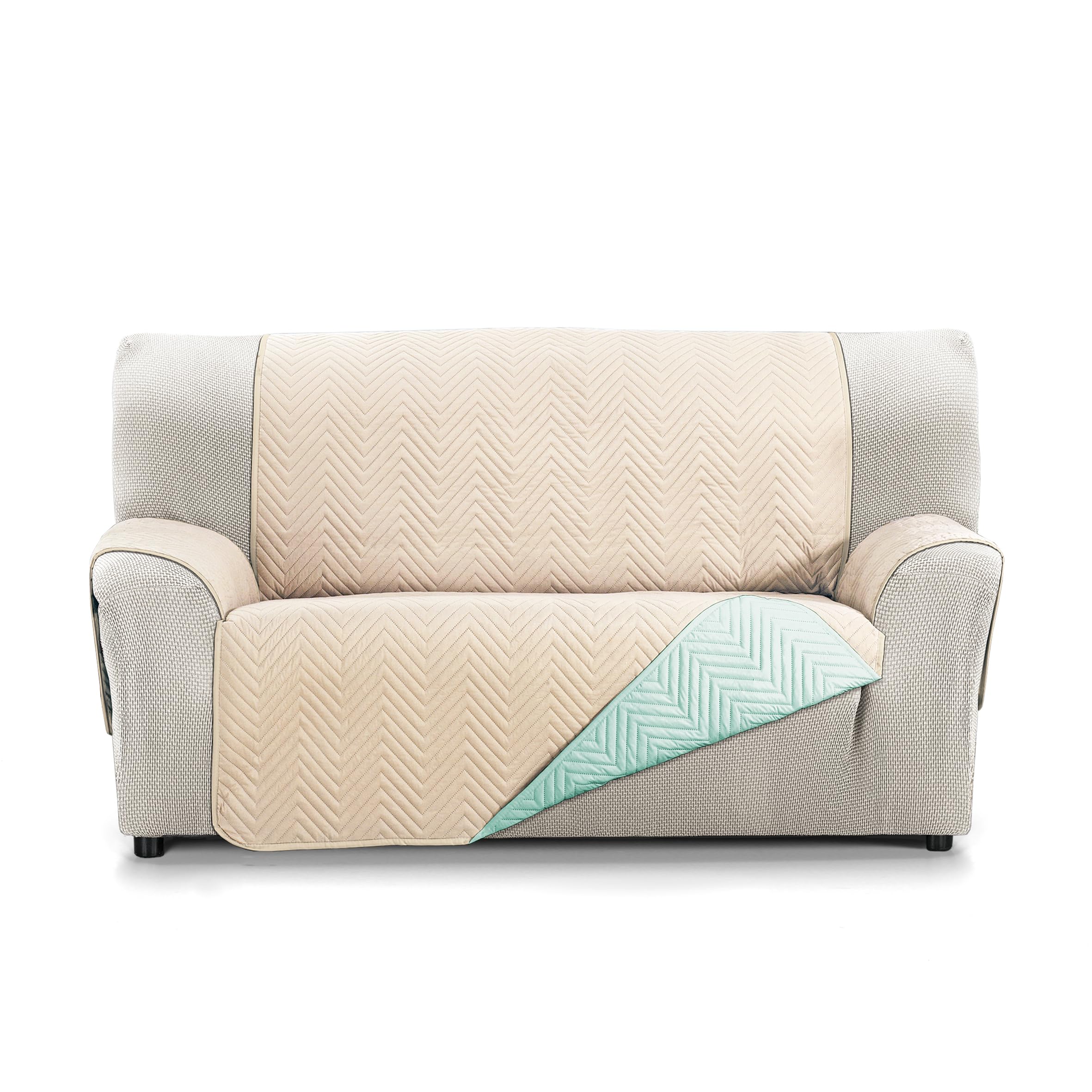 Martina Home Milano Cover Sofa Cover, Quilted Reversible 2 Seater Sofa Protector, Aquamarine/Beige