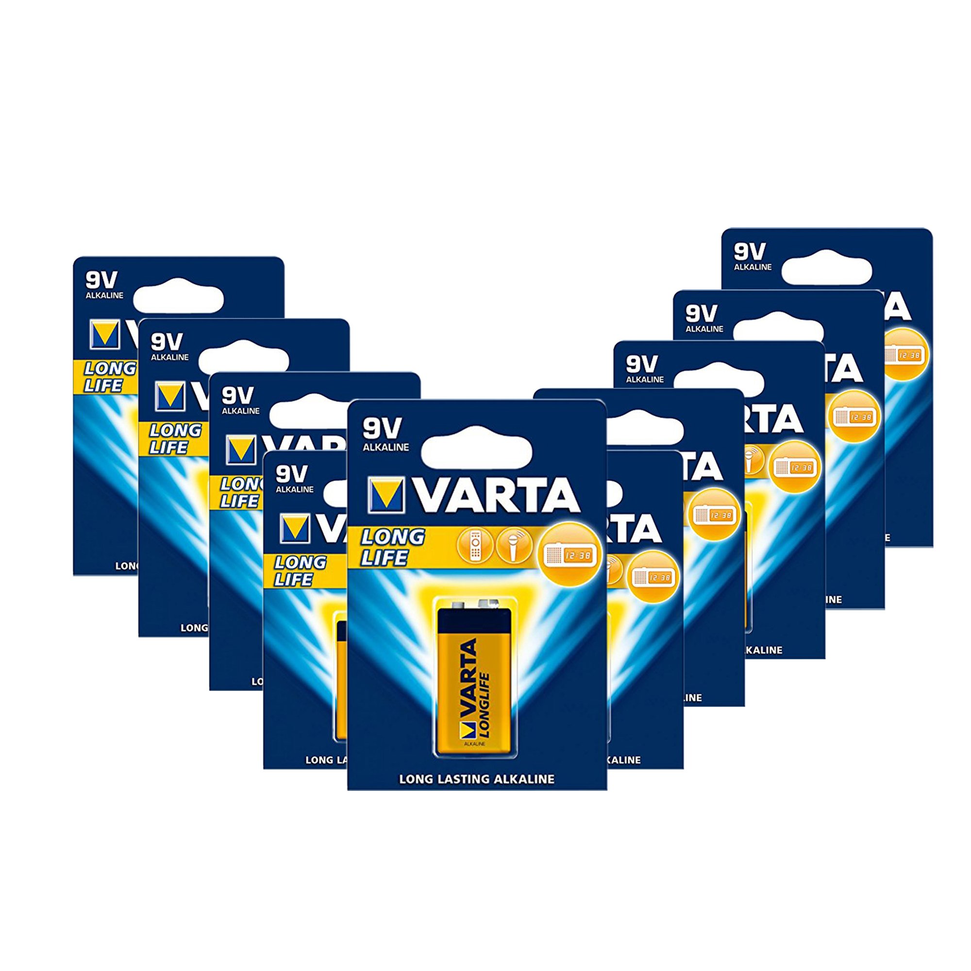 Varta 4122 Alkaline E Block Battery for Fire Alarm Smoke Detector Moisture Meter 9 V Pack of 10
