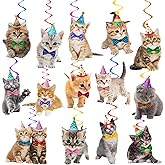 20Pcs Cat Hanging Swirls Decorations Cat Kitten Birthday Party Decorations Baby Cat Swirl Decorations for Cat Lover Kids Pet Cat Theme Birthday Party Pet Adoption Party Supplies