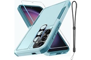 RMOCR Case for Samsung Galaxy S24, Full Body Heavy Duty Rugged Shockproof Protective Phone Cover with Lanyard Strap, Tempered Glass Screen Protector and Camera Lens Cover, Mint Green