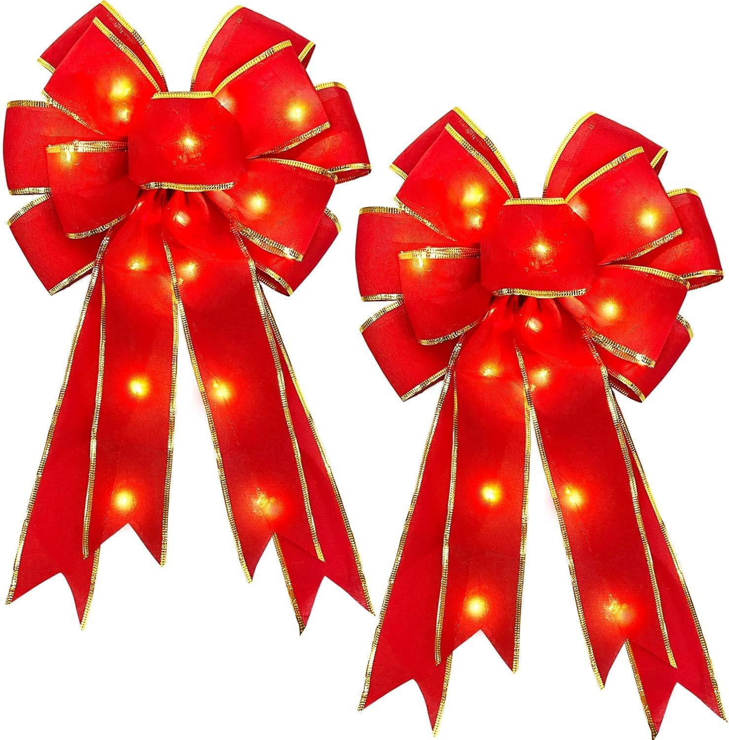 Bows & Ribbons - 2 Pack Prelit Christmas Bows Decorations with 20 Warm Light Battery Operated 11
