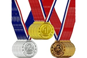 FLYEKIST 36 Pieces Plastic Winner Award Medals for Kids, Childrens Plastic Gold Silver Bronze Medals for Sports, Games Competitions, Party Favors and Decorations