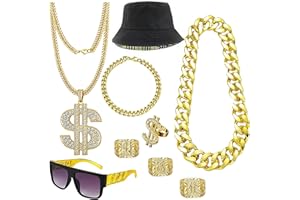 Hip Hop Costume Kit 80s 90s Rapper Accessories, Outfits for Men Women Cosplay Club Old School Themed Party Supplies