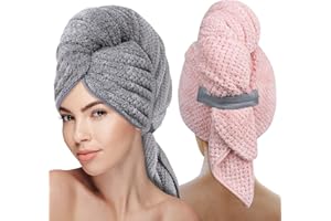 YoulerTex Microfiber Hair Towel Hair Wrap: 2 Pack 10X26 Hair Dryer Towels for Women Absorbent Turban Twist Drying Shower Cap 