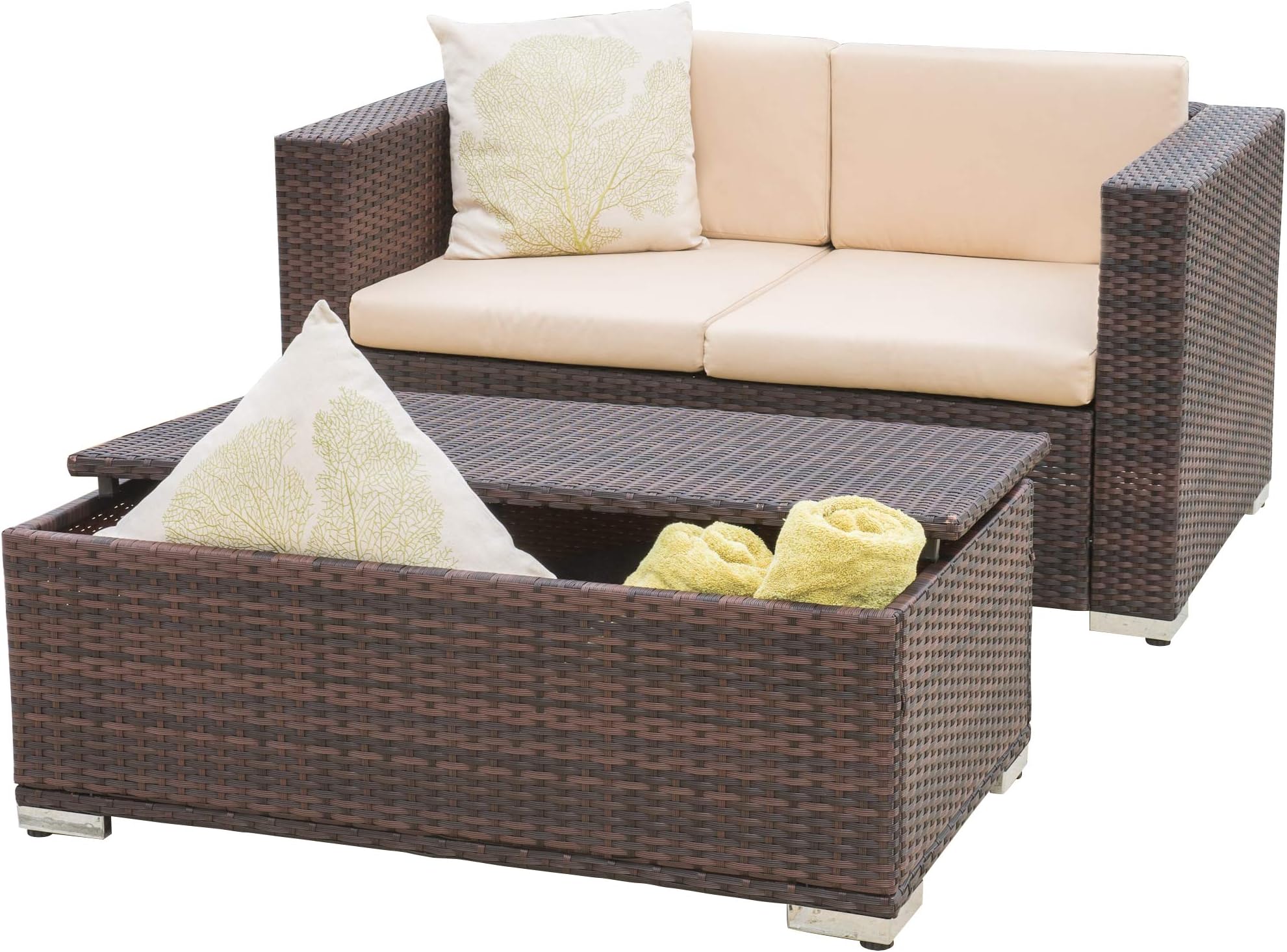 Christopher Knight Home Florence Outdoor Aluminum Chat Set with Cushions, 2-Pcs Set, Brown